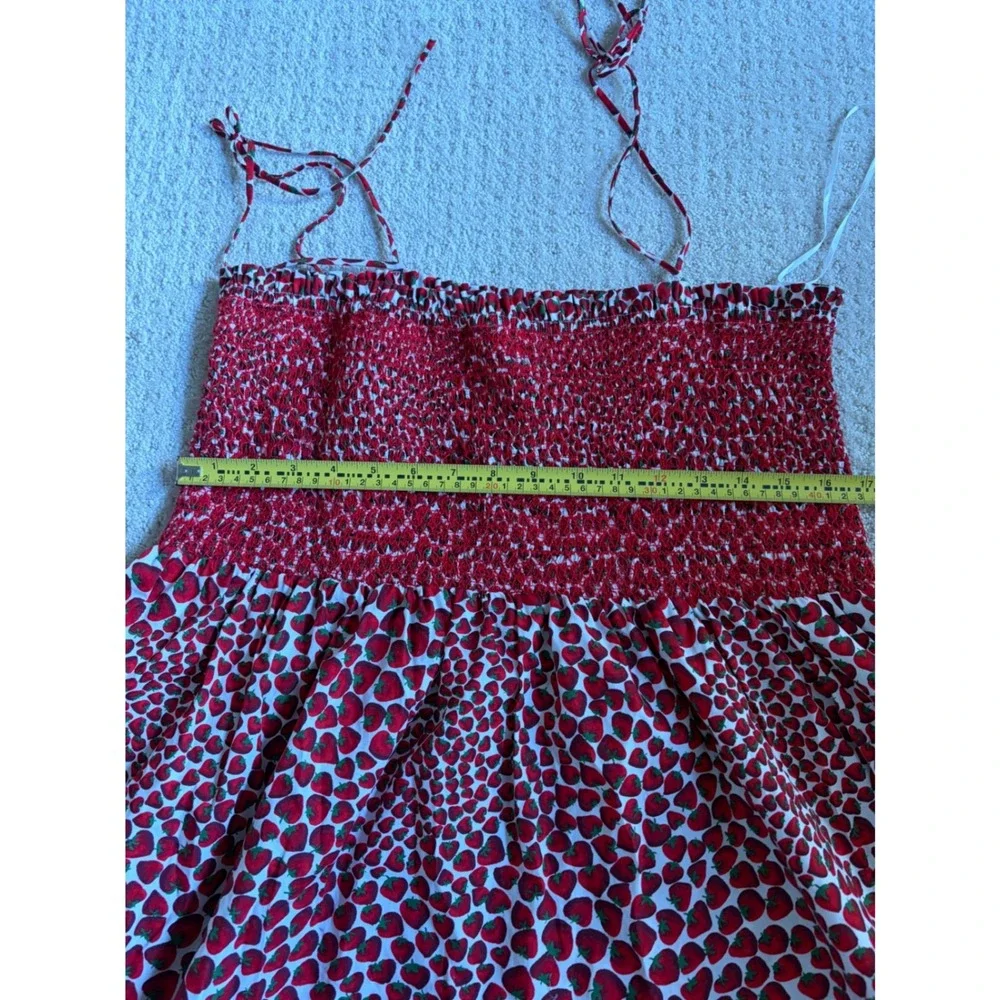 J.Crew Paloma Midi Dress Strawberry Smocked Tie Shoulder 100% Cotton Cottagecore